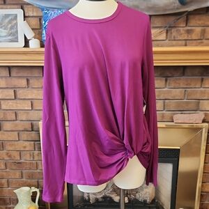 Karen Kane Magenta Pullover Blouse Size XL Long Sleeves Knotted Bottom Accent